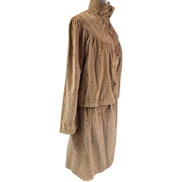Vtg 80s Sandy Chrysler California High Neck Skirt Suit Plush Brown Confetti M/L - Picture 2 of 6